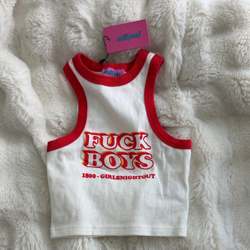 Edikted White & Red Graphic Ribbed Crop Tank